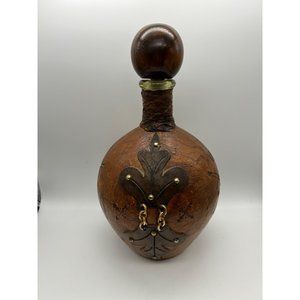 Vintage Italian Hand Toiled Weathered Leather Decanter Bottle